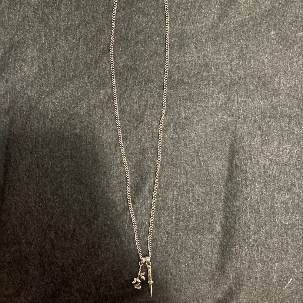 Sterling silver chain with rose and knife silver pendant